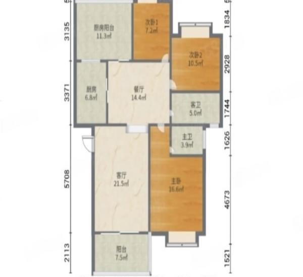 金碧丽江小区3室2厅2卫户型图5