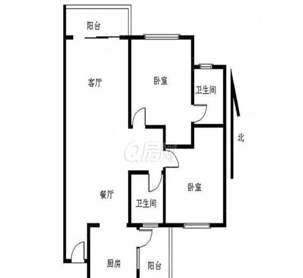 海尚绿洲小区2室2厅2卫户型图4