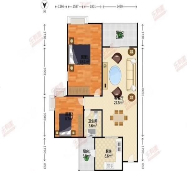 城市花园莲兴阁小区2室2厅1卫户型图2