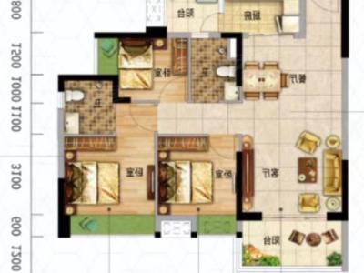 大翼御景豪庭小区3室2厅2卫户型图1