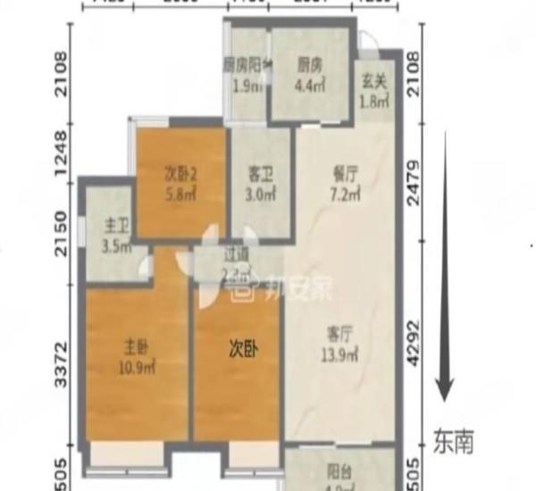 保利时代小区3室2厅2卫户型图8