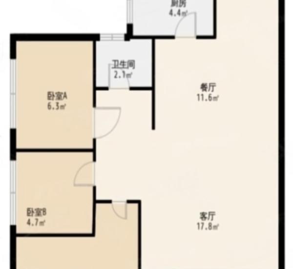 中邦御珑湾小区3室2厅1卫户型图2