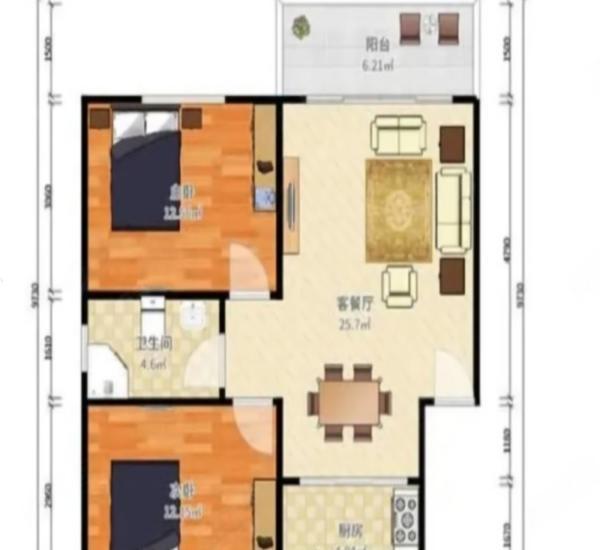 汇星豪庭小区2室2厅1卫户型图4