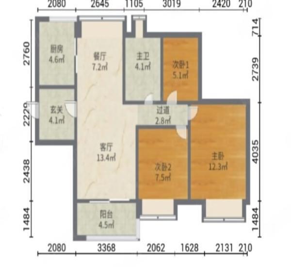 保利时代小区3室2厅1卫户型图12