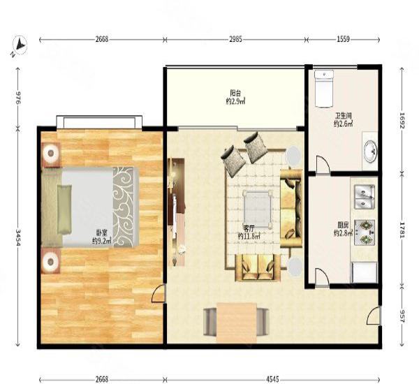 皇庭世纪小区1室1厅1卫户型图89