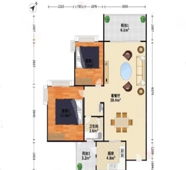 蓝钻双子座楼小区1室1厅1卫户型图13