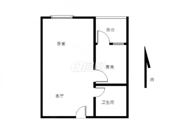 蓝钻双子座楼小区1室1厅1卫户型图6
