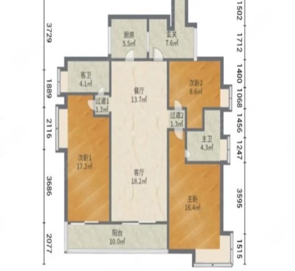 中珠上城二期小区3室2厅2卫户型图16