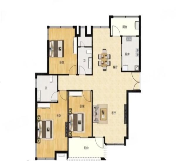雅居乐凯珀湾畔小区3室2厅2卫户型图4