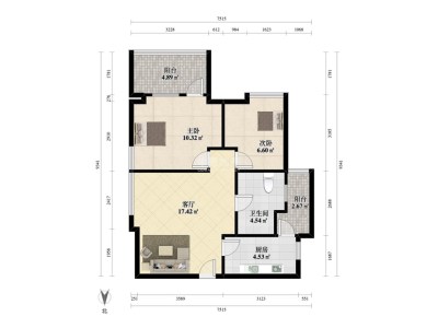 深发花园小区2室1厅1卫户型图1