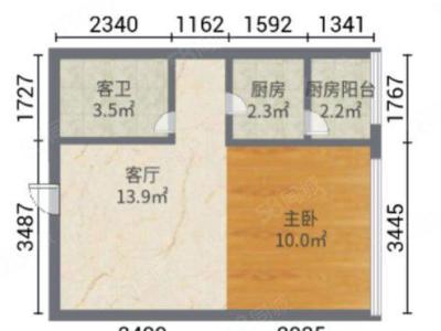 德润荣君府小区1室1厅1卫户型图2