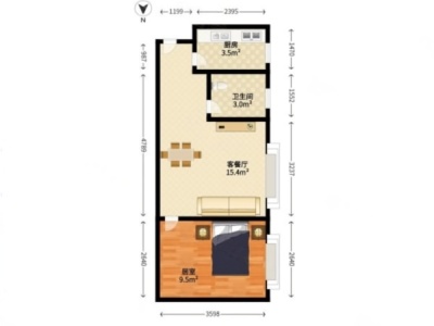 彩天名苑小区1室2厅1卫户型图5