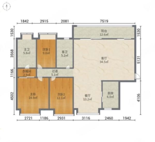 南湾国际小区3室2厅2卫户型图14