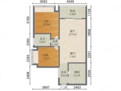 怡景豪庭小区2室2厅1卫户型图2