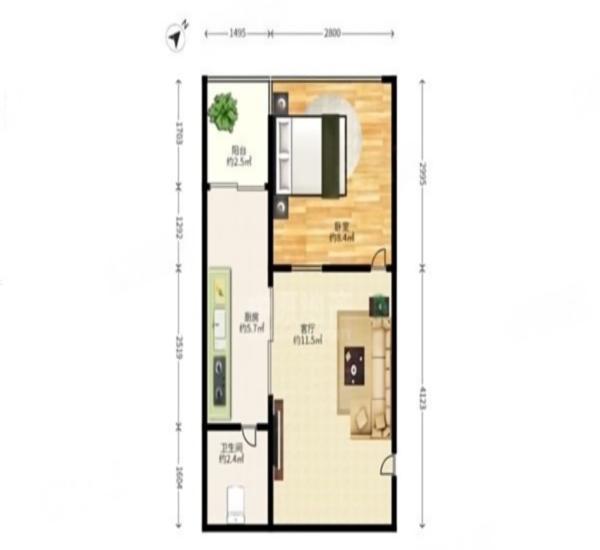白金假日公寓小区1室1厅1卫户型图17