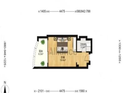 正和中州小区1室0厅1卫户型图3