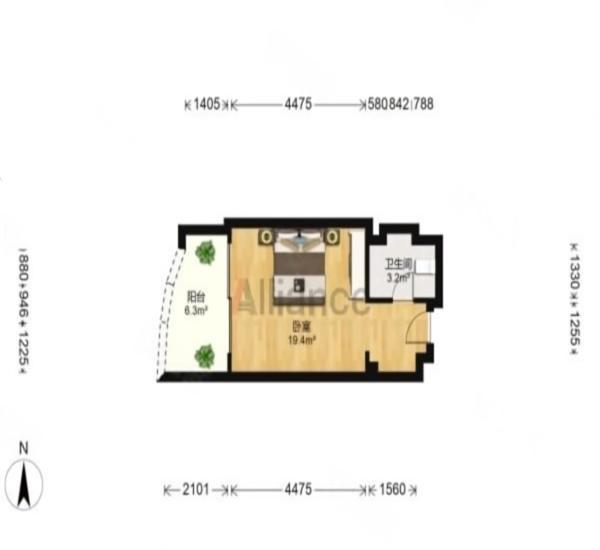 正和中州小区1室0厅1卫户型图