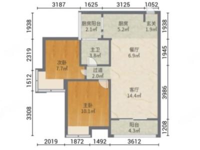 丽景名筑二期小区2室2厅1卫户型图2