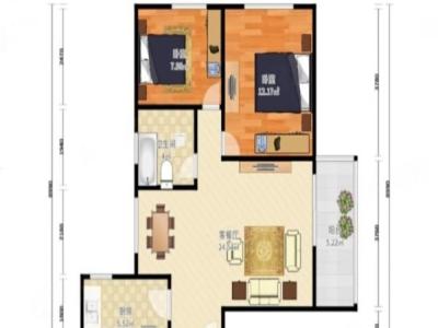 祥和花园一期小区2室2厅1卫户型图2