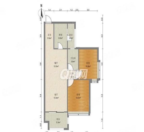 远洋城天曜南区小区2室2厅1卫户型图8