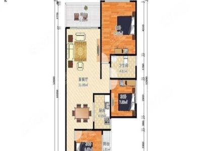 天峦湖小区3室2厅1卫户型图1