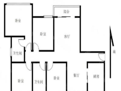 景观一品小区3室2厅2卫户型图1