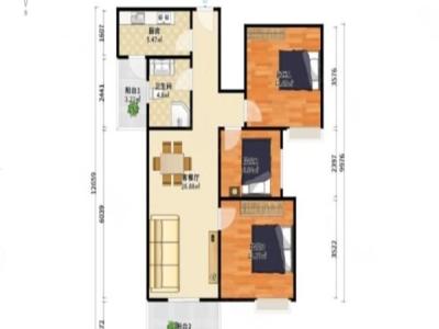 中海锦城小区3室2厅1卫户型图1