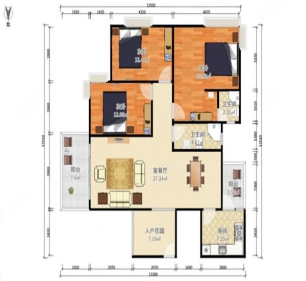 远洋城天骄小区3室2厅2卫户型图8
