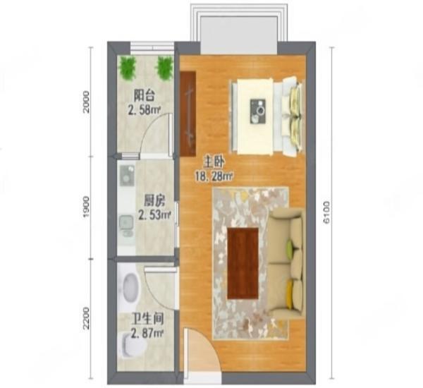 蓝钻双子座楼小区1室1厅1卫户型图9