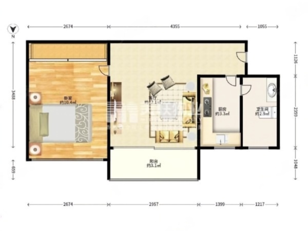 皇庭世纪小区1室1厅1卫户型图44