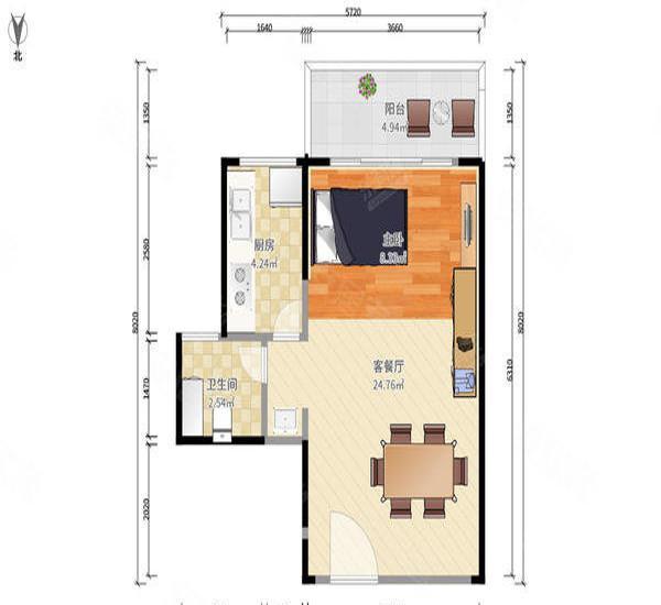 锦绣海湾城六期小区1室1厅1卫户型图2