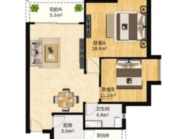 巴厘晓筑小区2室2厅1卫户型图11