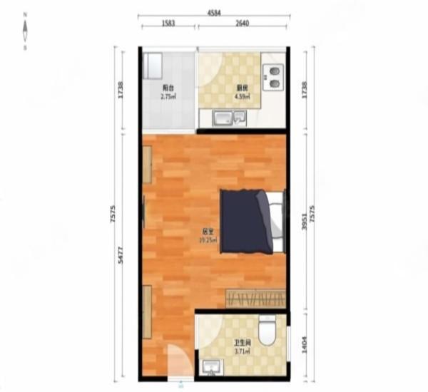 蓝钻双子座楼小区1室0厅1卫户型图3