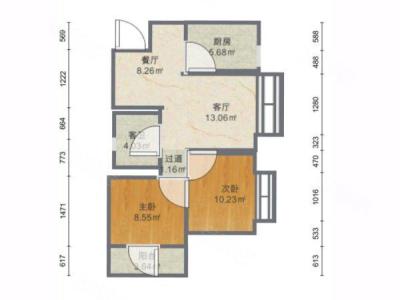 绿地香树花城小区2室2厅1卫户型图3