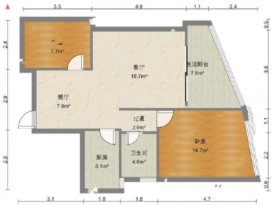 公园道小区2室2厅1卫户型图2