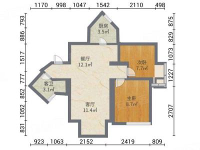 中海锦城小区2室2厅1卫户型图2