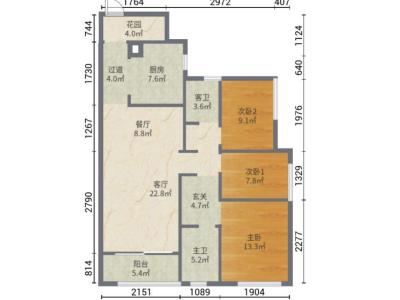 翡翠西江小区3室2厅2卫户型图1