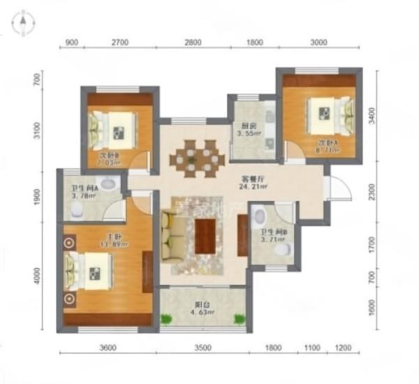 格林泊乐二期小区3室2厅2卫户型图5