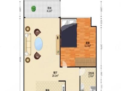 雷圳碧榕湾名苑小区1室1厅1卫户型图1