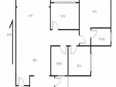 华发又一城二三四六八期小区3室2厅1卫户型图1