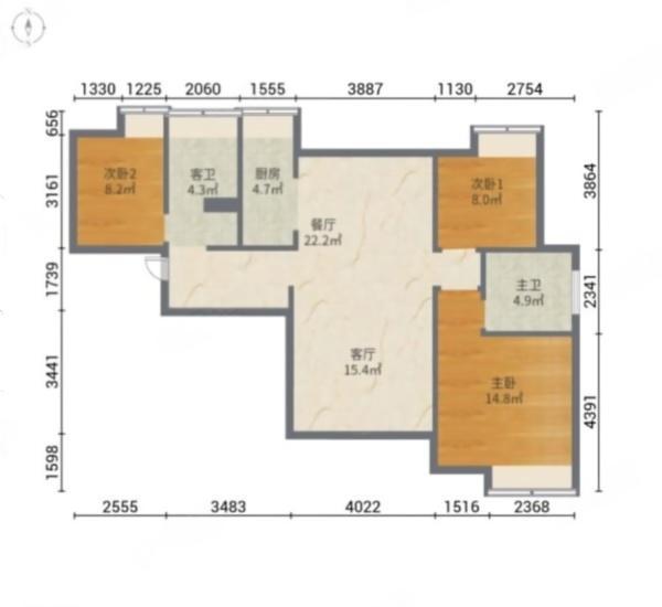 中海锦城小区3室2厅2卫户型图8
