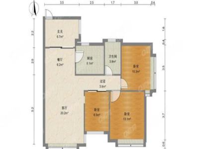 华发新城五期小区2室2厅1卫户型图1