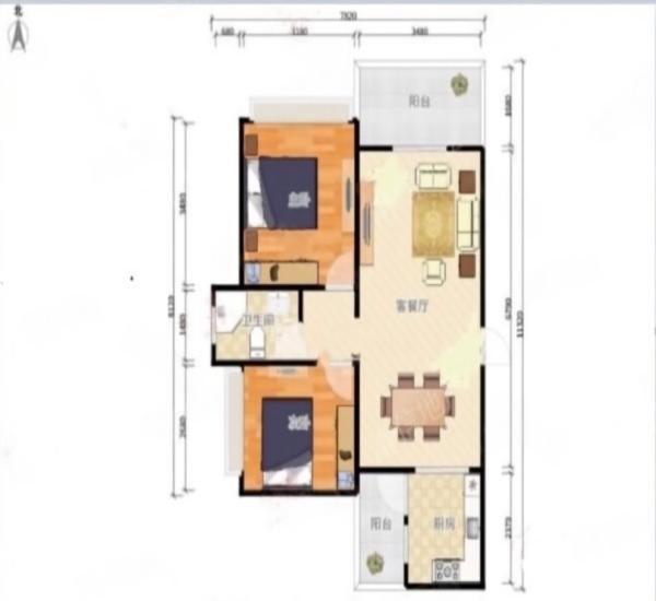 正德天水湖小区2室2厅1卫户型图5