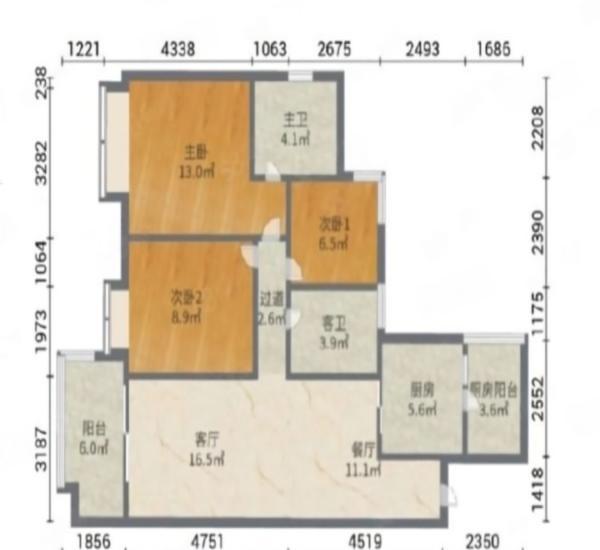 保利时代小区3室2厅2卫户型图9