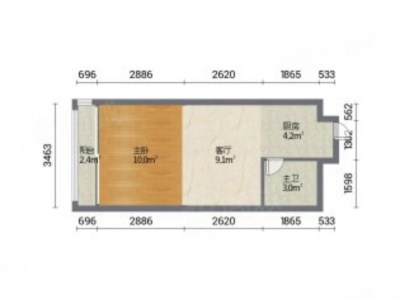 万科金色领域小区1室0厅1卫户型图4