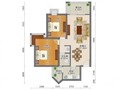 大信君汇湾小区2室2厅1卫户型图2