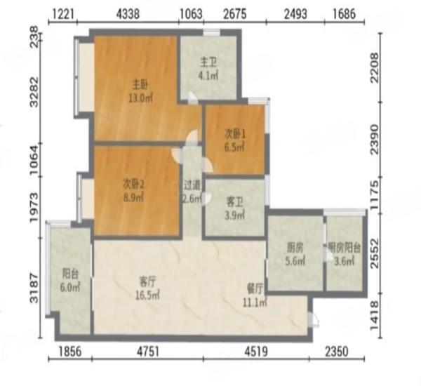 保利时代小区3室2厅2卫户型图10