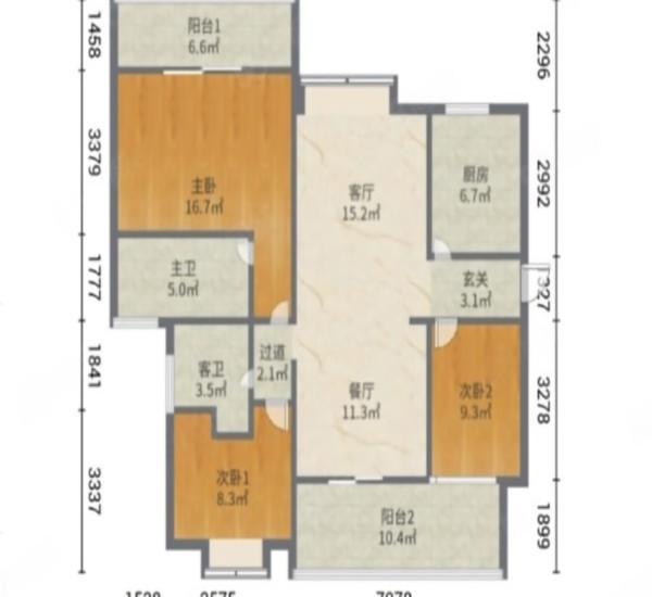中珠上城二期小区3室2厅2卫户型图2