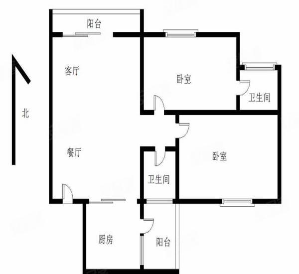 海尚绿洲小区2室2厅2卫户型图5