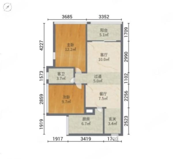 海尚绿洲小区2室2厅1卫户型图7